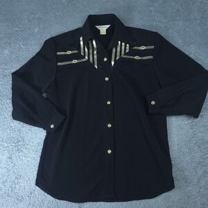 Vintage Gantos Shirt Womens Small Black Western Rhinestone Button Up Long Sleeve